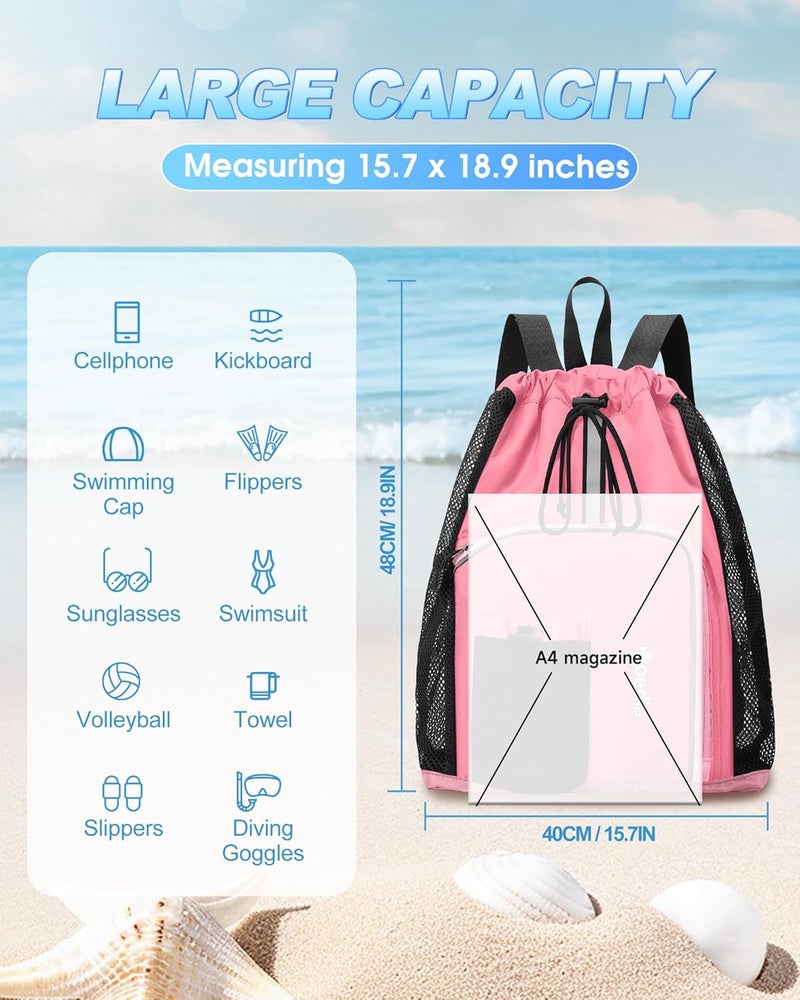 Hoedia Mesh Swim Bag Drawstring Backpack Beach Backpack for Swimming, Pool, Gym, and Workout Gear - Image 2